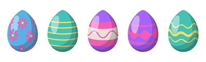 conjunto de 5 huevos de pascua coloridos diferentes - vector