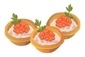 Realistic tartlets with caviar on a white background - Vector