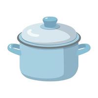 Realistic metal pot with soup white background - Vector