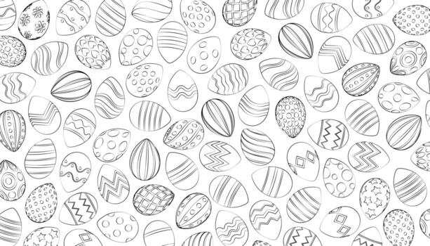 patrón de huevos de pascua blancos panorámicos líneas finas - vector