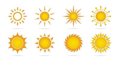 amarillo diferente tipo de iconos de sol. conjunto de vector de icono de sol