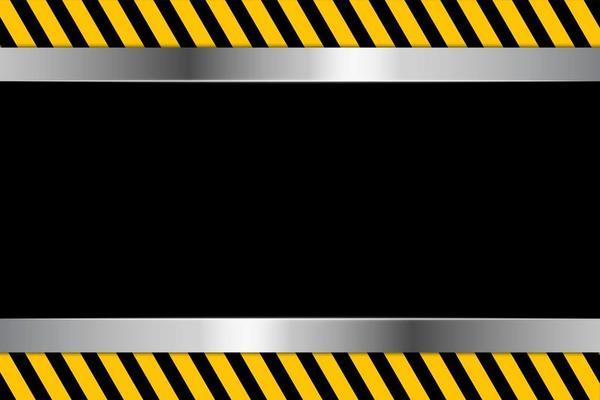 Warning stripe background with metal template. yellow caution stripe background with steel shape