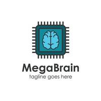 Mega Brain logo design template with chip technology. perfect for business, mobile, app, data, icon, technology,etc. vector