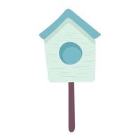 blue birdhouse, place for nest, in cartoon flat style textured object isolated on white background. Springtime decoration vector