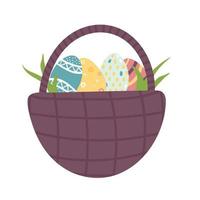 huevos de pascua pintados en cesta paja icono aislado diseño de ilustración vectorial. dibujos animados vector