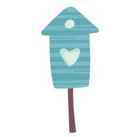 blue birdhouse, place for nest, in cartoon flat style textured object isolated on white background. Springtime decoration vector