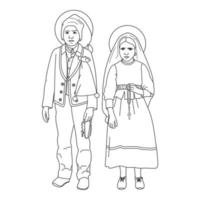 Saints Francisco Marto and Jacinta Marto of Fatima Vector Illustration Outline Monochrome