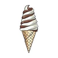 Vanilla chocolate ice cream cone vector