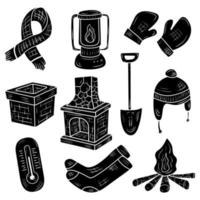 winter environment and equipment hand drawn solid glyph vector icon set