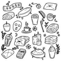 relaxation and self care hand drawn outline style icon set vector