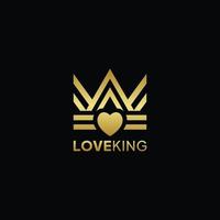 Love King Logo Vector Image, Glossy Gold Colored Luxury Illustration.