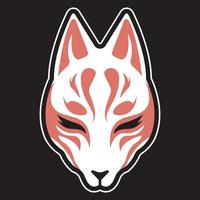 Japanese Kitsune fox mask isolated on dark background. Graphic vector. vector