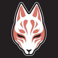 Japanese Kitsune fox mask isolated on dark background. Graphic vector. vector