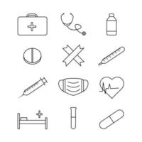 Line art medical icons set vector