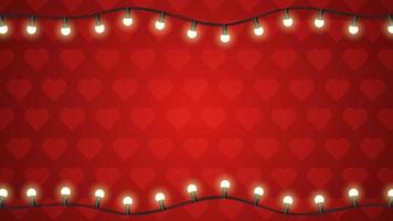 Red background with hearts and glowing garland vector