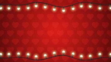 Red background with hearts and glowing garland vector