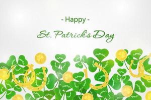 Happy st. Patricks day background with clover, golden coins and horseshoes vector