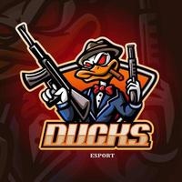 Duck gunners mascot esport logo design. vector