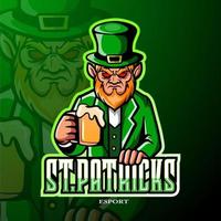 St. Patricks day leprechaun mascot esport logo design. vector