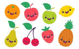 vector conjunto ilustración plana de una fruta en estilo kawaii.