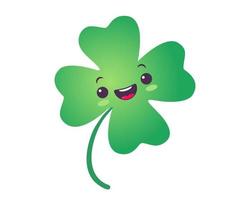Vector icon of lucky clover for Patrick's day in kawaii style.