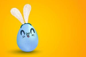 Vector cute egg with bunny ears in kawaii style.