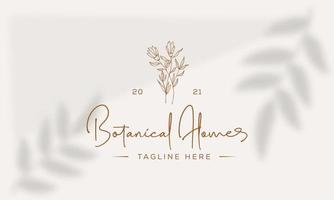 logotipo dibujado a mano con elementos florales botánicos con flores silvestres y hojas. logo para spa y salón de belleza, boutique, tienda orgánica, boda, diseñador floral, interior, fotografía, cosmética. vector