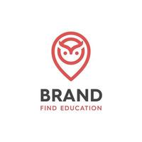 illustration of owl design logos and location pins for educational applications, with a touch of modern style and logo design lines vector