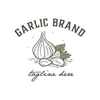 illustration of garlic and leaf design logo, with a vintage design logo style vector
