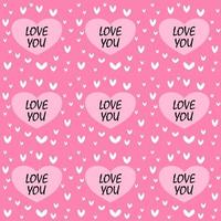 Repeating hearts, round dots and the handwritten word Love for the background. vector
