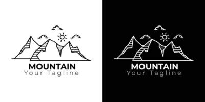 logotipo de ilustración de montaña simple, icono de montaña simple con líneas, símbolo de montaña en blanco y negro vector