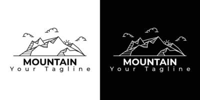 logotipo de ilustración de montaña simple, icono de montaña simple con líneas, símbolo de montaña en blanco y negro vector