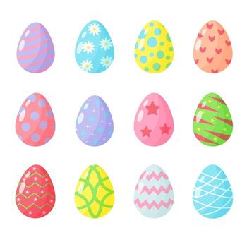 conjunto de huevos de pascua con diferentes patrones. elementos de diseño para tarjetas navideñas. vector