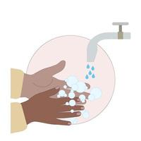 Hands with dark skin color with soap suds.Hand washing.Hand hygiene.Protection against coronavirus during a pandemic.Soap palms.Vector illustration vector