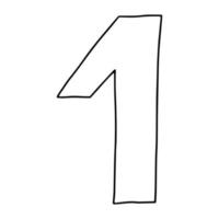 The number 1 drawn in the Doodle style.Outline drawing by hand.Black and white image.Monochrome.Mathematics and arithmetic.Vector illustration vector