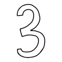 The number 3 drawn in the Doodle style.Outline drawing by hand.Black and white image.Monochrome.Mathematics and arithmetic.Vector illustration vector