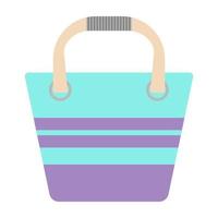 Beach bag with stripes and trapezoidal shape.Turquoise bag.Flat illustration.Bag isolated on a white background.High wooden handles.Vector illustration vector