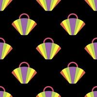 Seamless pattern with a multicolored beach bag on a black background.Bag in the form of a fan.Summer bright design for textiles.Vector illustration vector