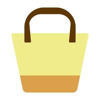 Beach bag with stripes and trapezoidal shape.Turquoise bag.Flat illustration.Bag isolated on a white background.High wooden handles.Vector illustration vector