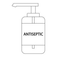 A bottle of antiseptic outline drawing.Black and white image isolated on a white background.Protection from the virus.Prevention of coronavirus.Vector image vector