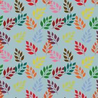 Seamless pattern with multicolored leaves on a blue background. Vector illustration.