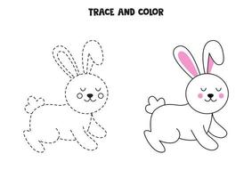 Trace and color cute Easter bunny. Worksheet for children. vector