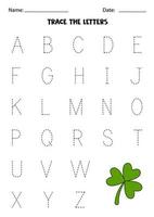 Learning alphabet. Tracing letters. Cartoon shamrock. vector