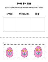 Sort Easter eggs by size. Educational worksheet for kids. vector