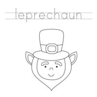 Trace the letters and color leprechaun. Handwriting practice for kids. vector