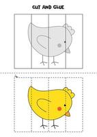 Juego de cortar y pegar para niños. lindo pollo amarillo de pascua. vector