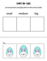 Sort Easter eggs by size. Educational worksheet for kids. vector