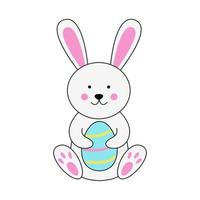 Vector image of cute Easter rabbit holding an egg.