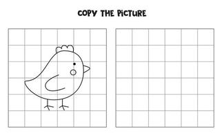 Copy the picture of black and white Easter chicken. Logical game for kids. vector