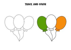 Trace and color balloons. Worksheet for children. vector
